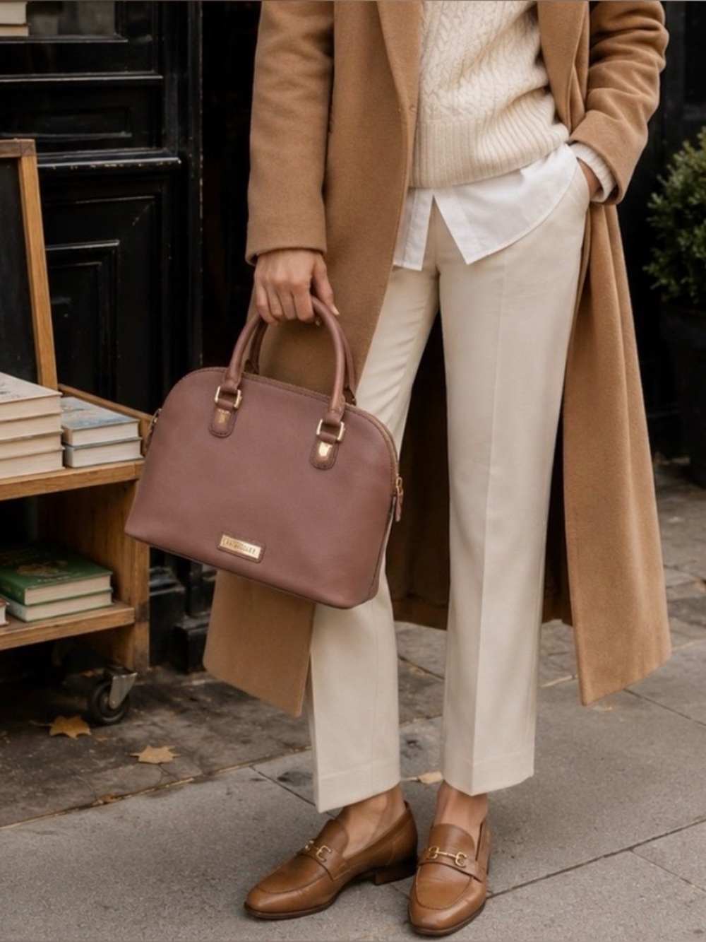 🔥 Joy & Iman Genuine Leather Satchel in Rich Cognac Brown With Gold Hardware